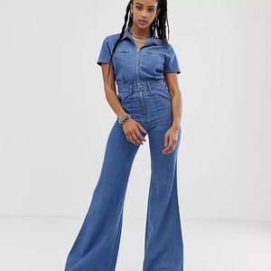 Scared Hawk Denim Wide Leg Jumpsuit
